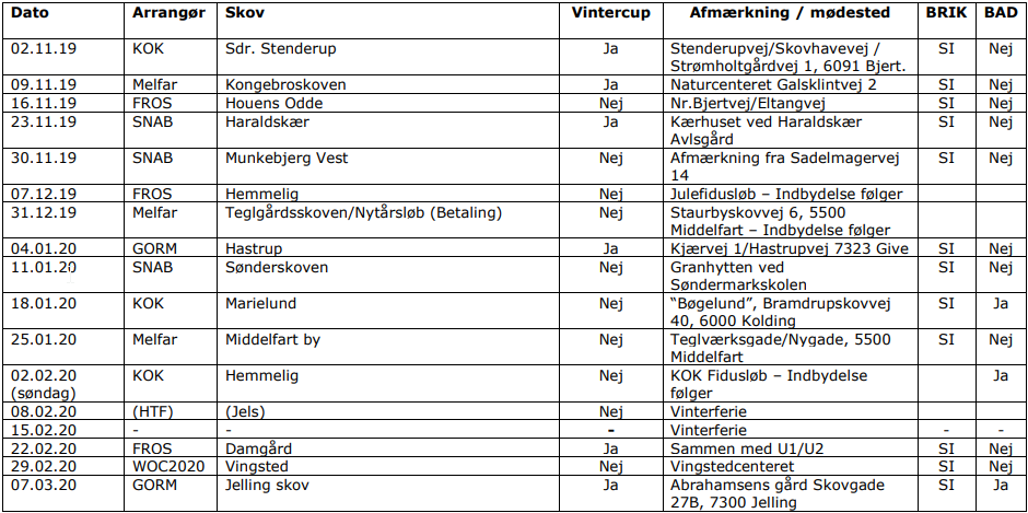 Vintercup / vintertræningsløb 2019-20 programmet Image